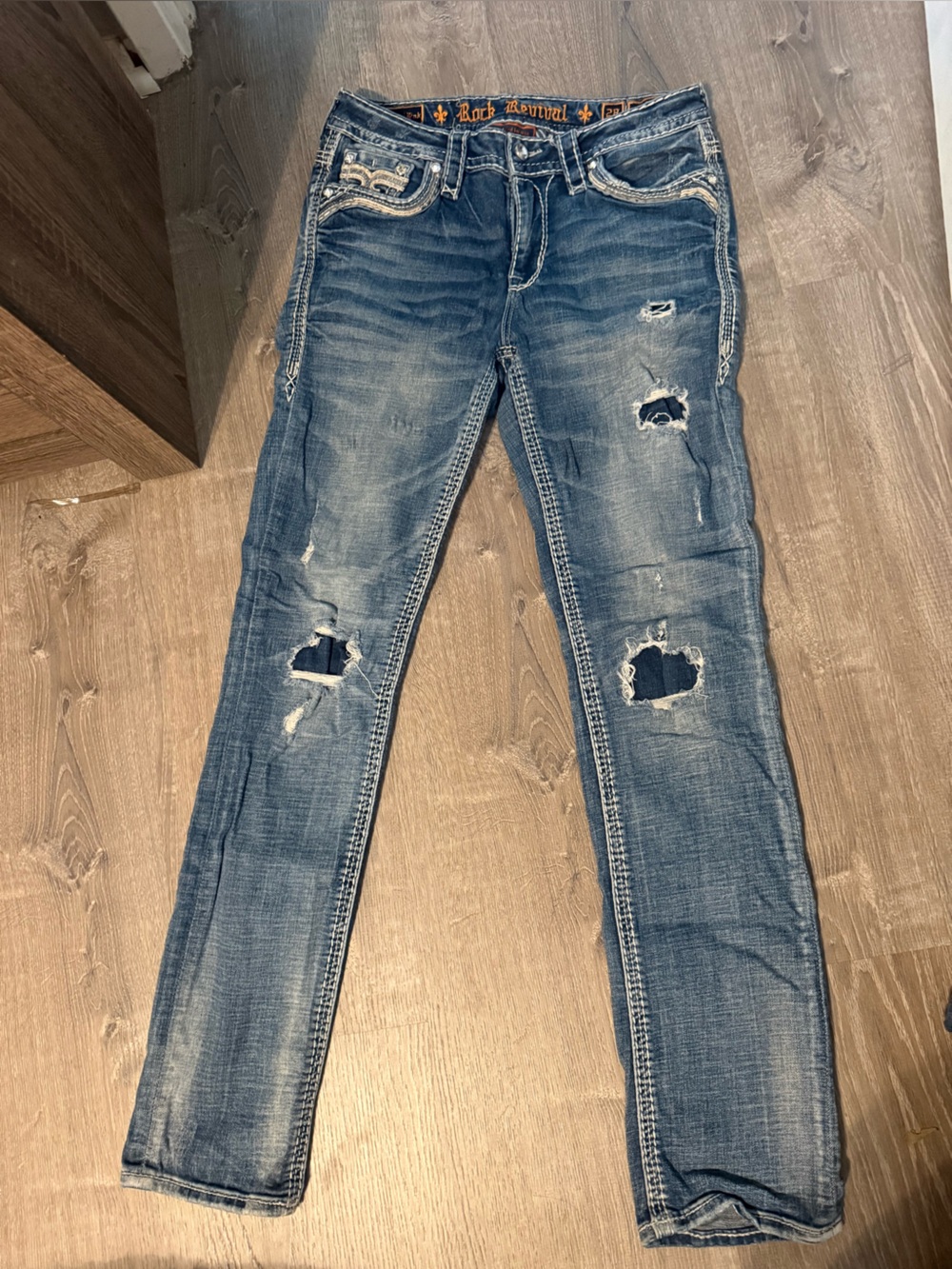 Rock Revival Skinny Distressed Blue Jeans